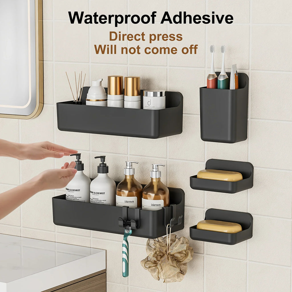5-piece No-drill Wall-mounted Bathroom Organizer - House Of Avana