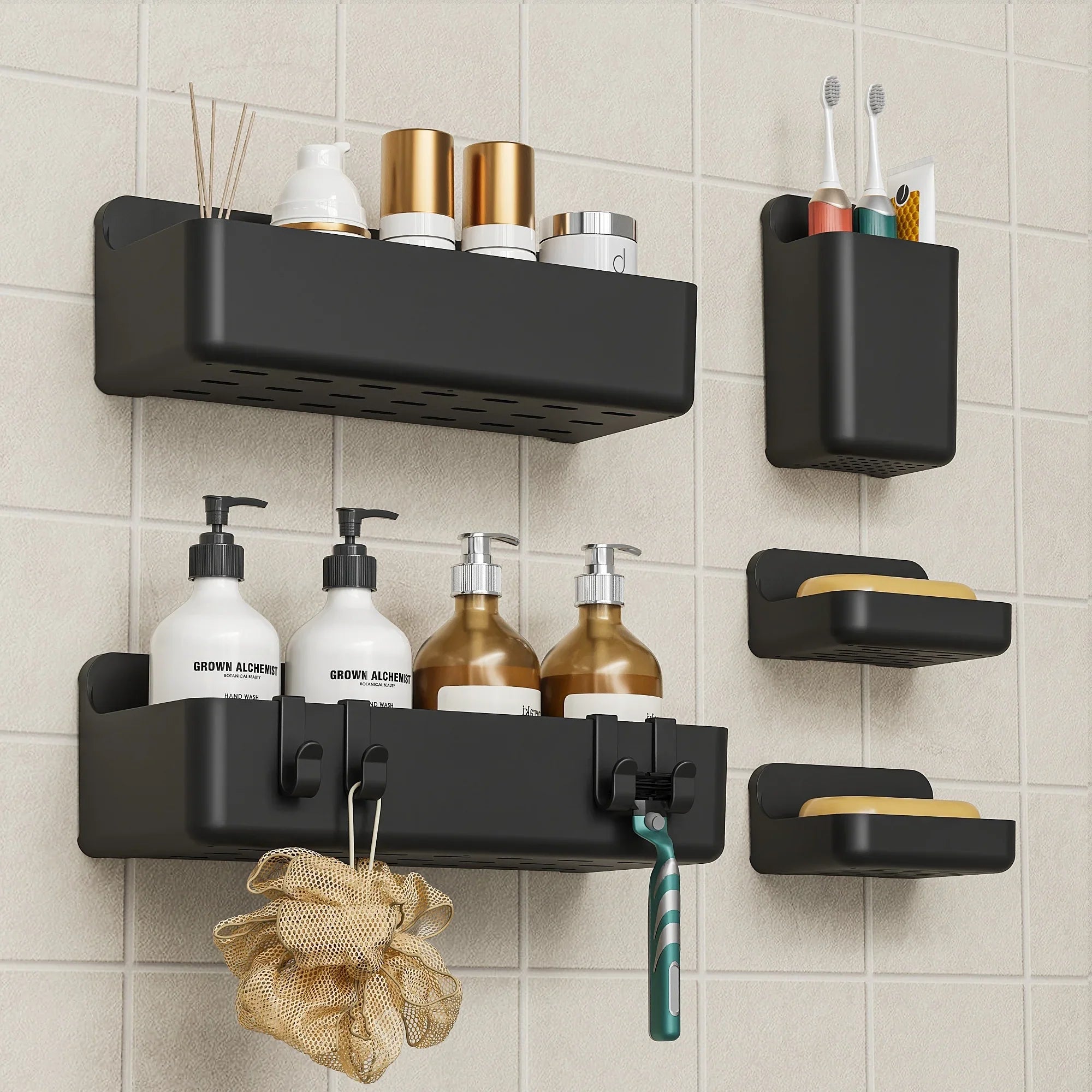5-piece No-drill Wall-mounted Bathroom Organizer - House Of Avana