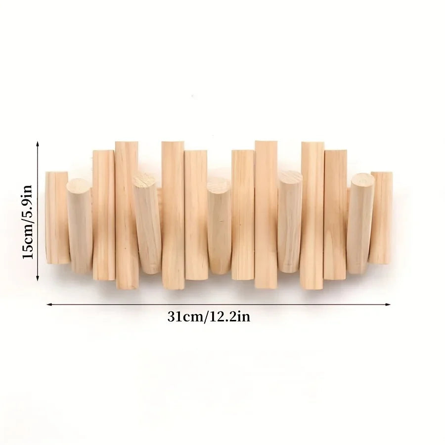 Solid New Zealand Pine Wood Wall-mounted Coat Rack with Retractable Pegs - Modern Minimalist... - House Of Avana