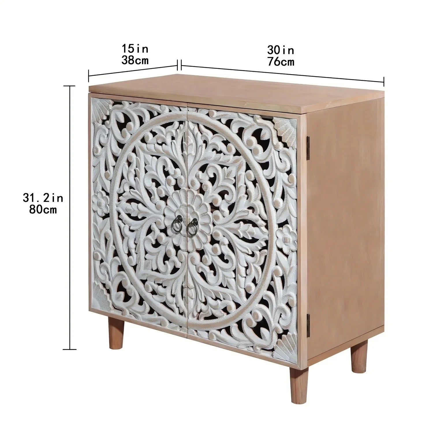 Rustic Wooden Carved Decorative Cabinet, Double Storage Organizer with Raised Panel Doors, Easy... - House Of Avana