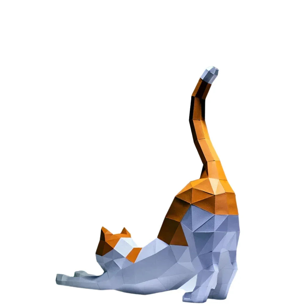 White paper origami cat model, stretched design, handmade paper art - House of Avana