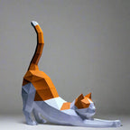 White paper origami cat model, stretched design, handmade paper art - House of Avana