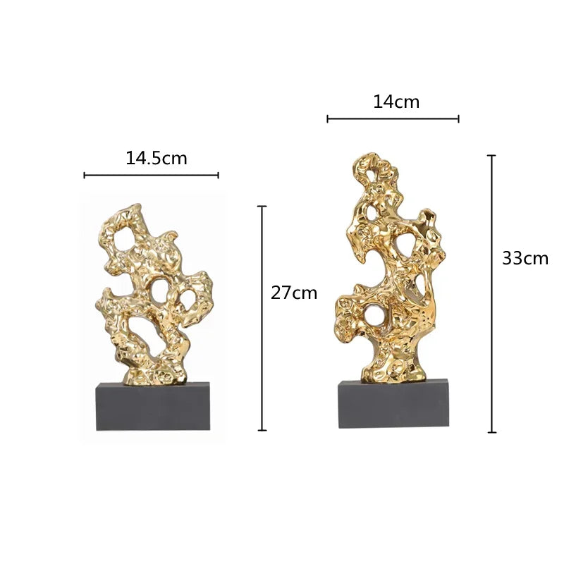 Resin Ornaments Gold Hollowed Out Stone Statue Taihuite Coral Sculpture Decorative Figurines Home Decoration Accessories - House Of Avana