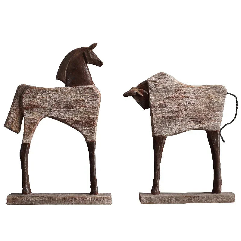 Creative Resin Ornaments the Horse Horse Simulated Animal Sculpture Wood Grain Road Handmade Arts Crafts... - House Of Avana