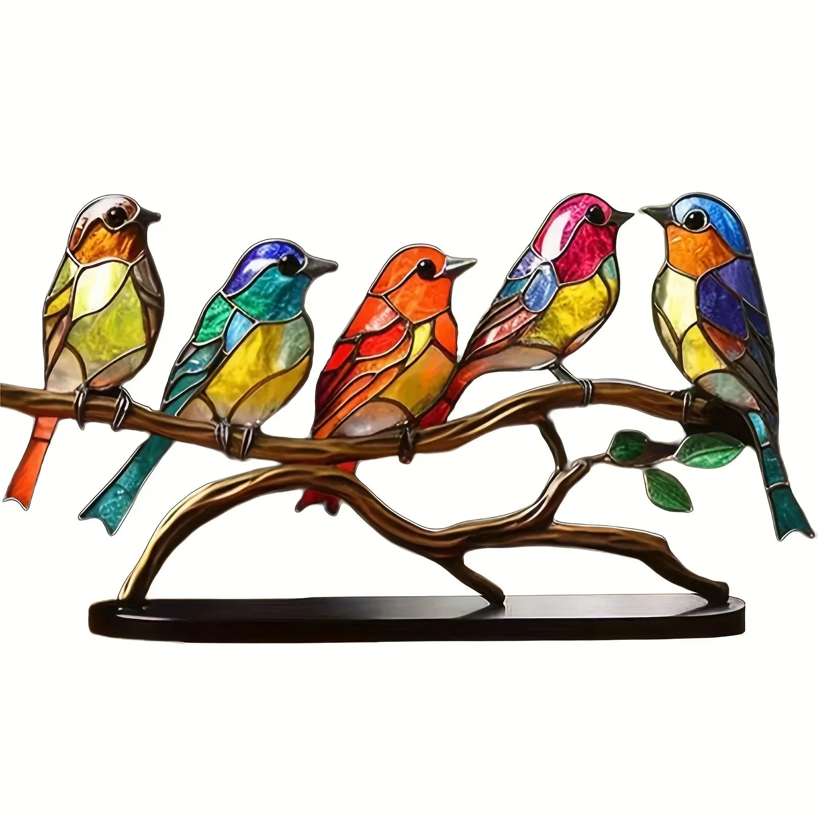2d Stained Birds-on-branch Household Metal Table Decor Home Ornaments, top view - House Of Avana