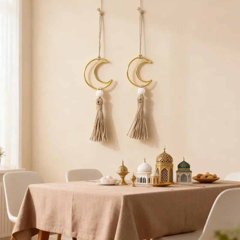 Ornament - Wooden Beads Moon Tassel Wall Decor