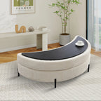 47.2"W Half Moon Storage Ottoman, Upholstered Storage Bench Reversible With Tray And Metal Legs For Living Room, Entryway House Of Avana