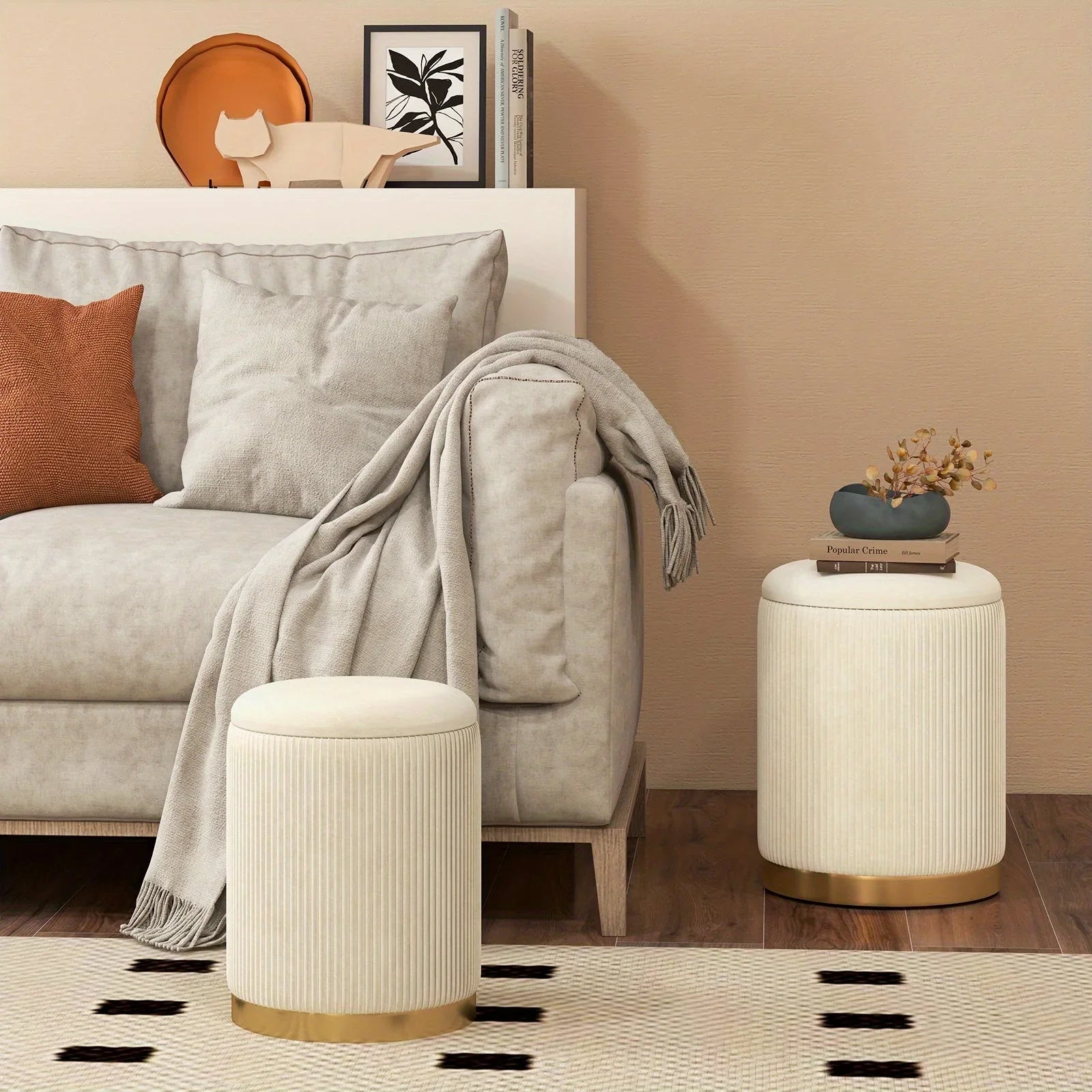 Velvet Storage Ottoman Set of 2 Modern Round Ottoman w/ Storage for Living Room House Of Avana