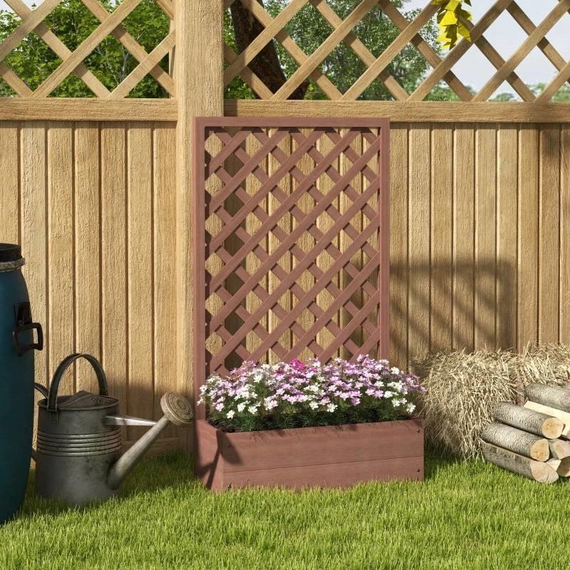 Outdoor Brown Wooden Raised Garden Bed Planter Box with Lattice Trellis
