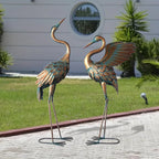 33-37in Outdoor Copper Crane Garden Statue Set - House Of Avana