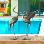 33-37in Outdoor Copper Crane Garden Statue Set - House Of Avana