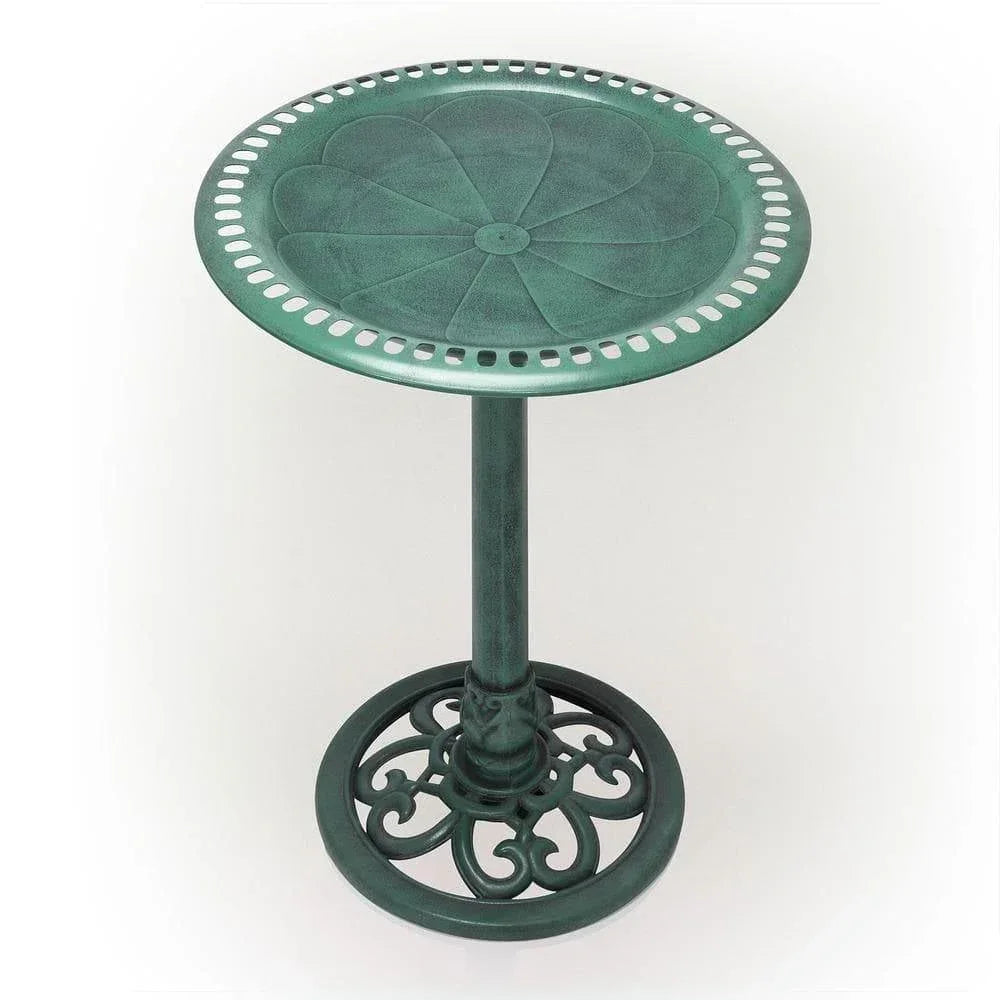 Outdoor Garden Bird Bath Bowl with Stand in Green Bronze Finish