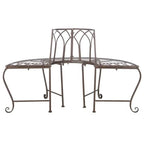 Outdoor Patio Garden Rustic Bronze Brown Wrought Iron Half-Circle Tree Bench