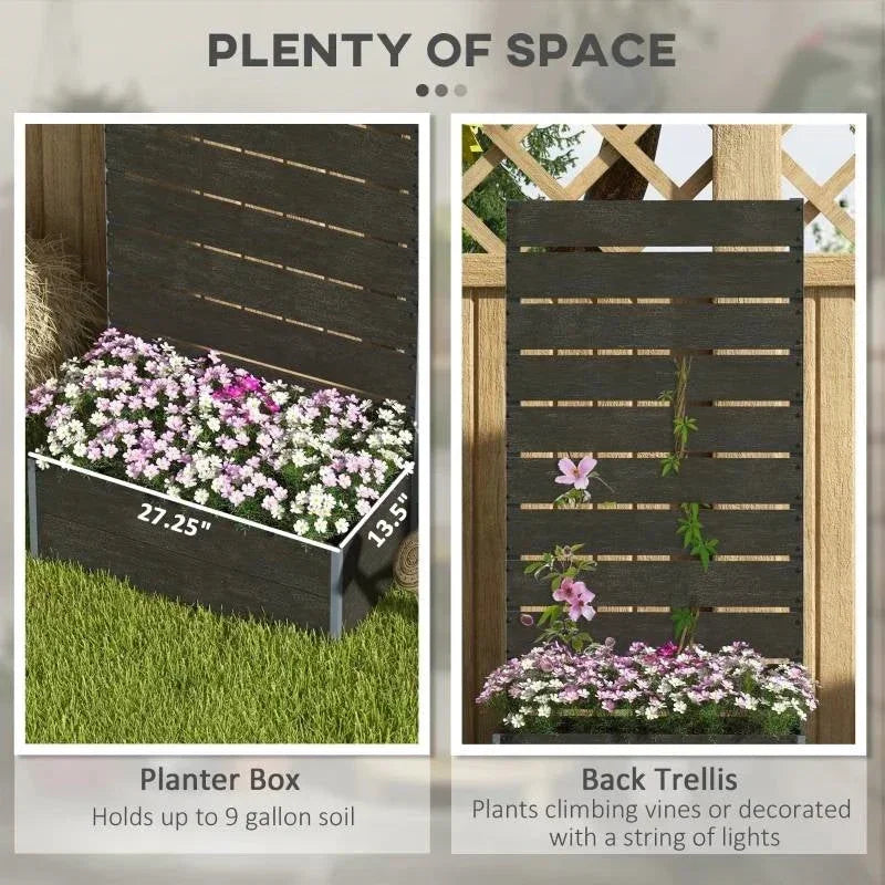 planter with slatted trellis Outdoor Raised Bed Planter with Slatted Fence Trellis in Black Wood Finish