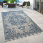 Outdoor Rug Blue Beige Oriental Design Floral Pattern Balcony Living Room RugYourHome