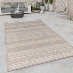 Outdoor Rug for Patio or Balcony Modern flatweave Boho ornaments in Cream Beige RugYourHome