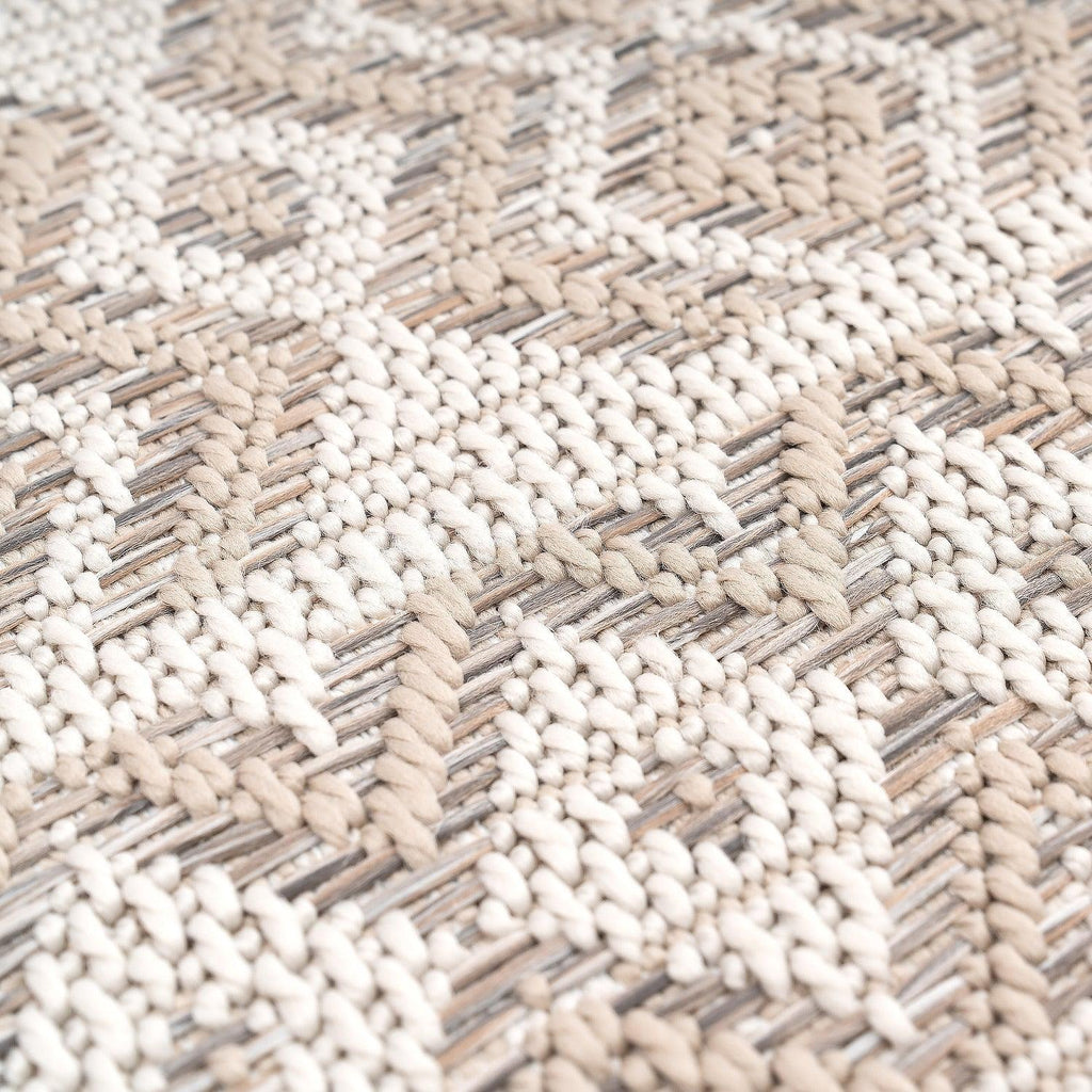Outdoor Rug for Patio or Balcony Modern flatweave Boho ornaments in Cream Beige RugYourHome