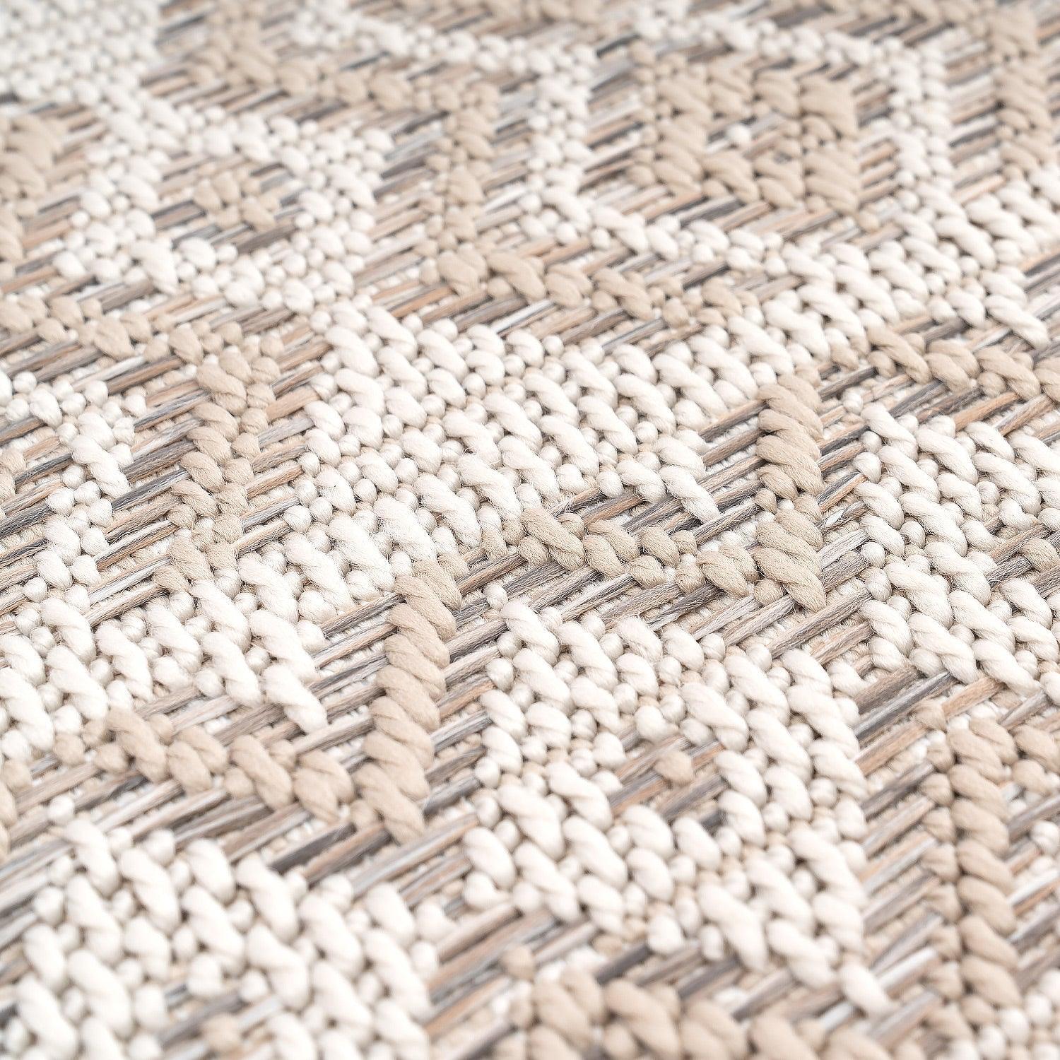 Outdoor Rug for Patio or Balcony Modern flatweave Boho ornaments in Cream Beige RugYourHome