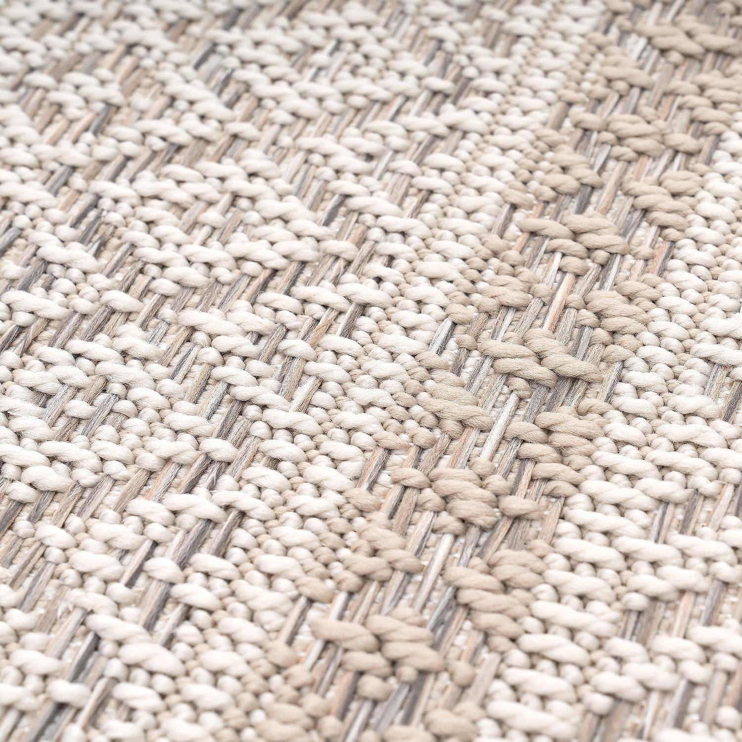 Outdoor Rug for Patio or Balcony Modern flatweave Boho ornaments in Cream Beige RugYourHome