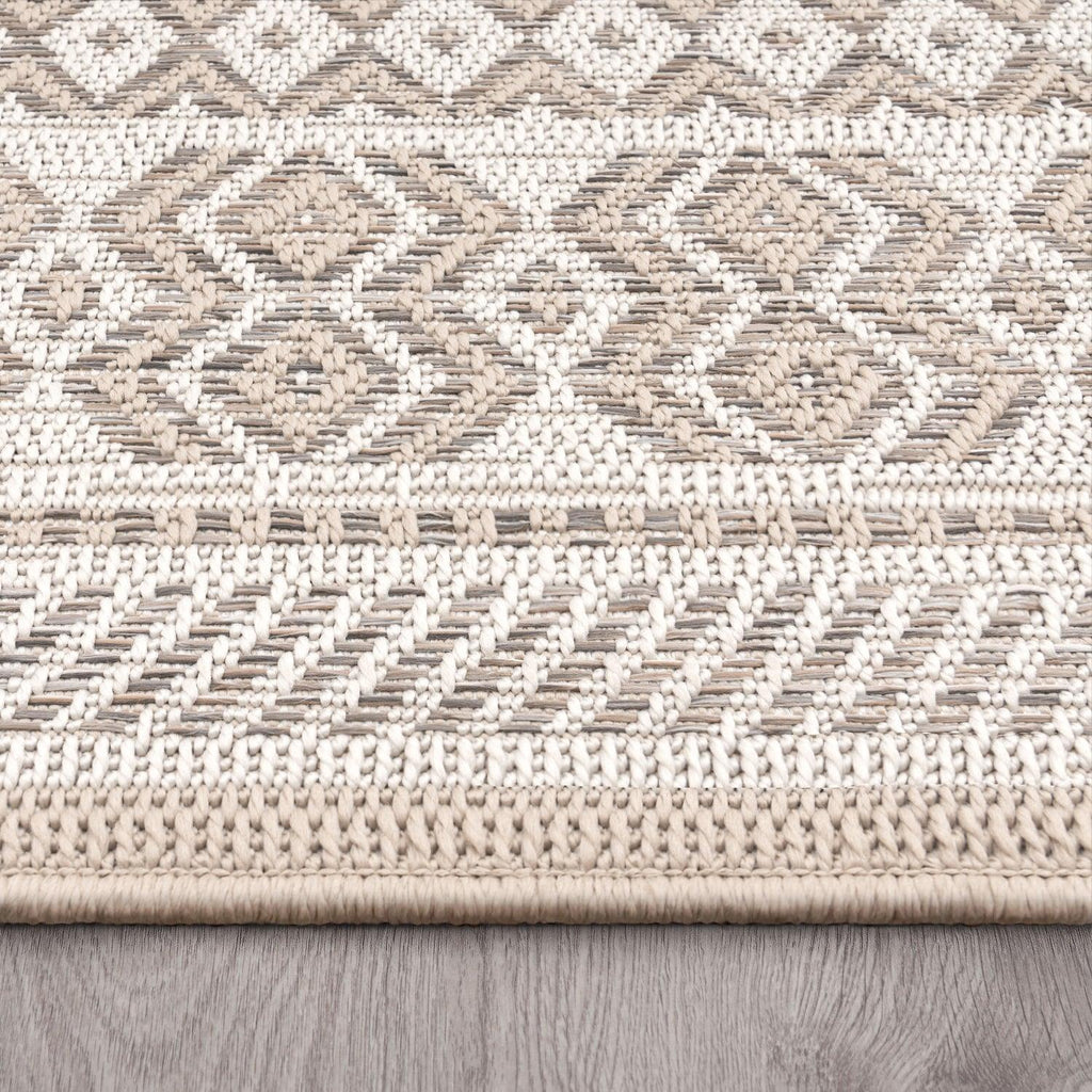 Outdoor Rug for Patio or Balcony Modern flatweave Boho ornaments in Cream Beige RugYourHome