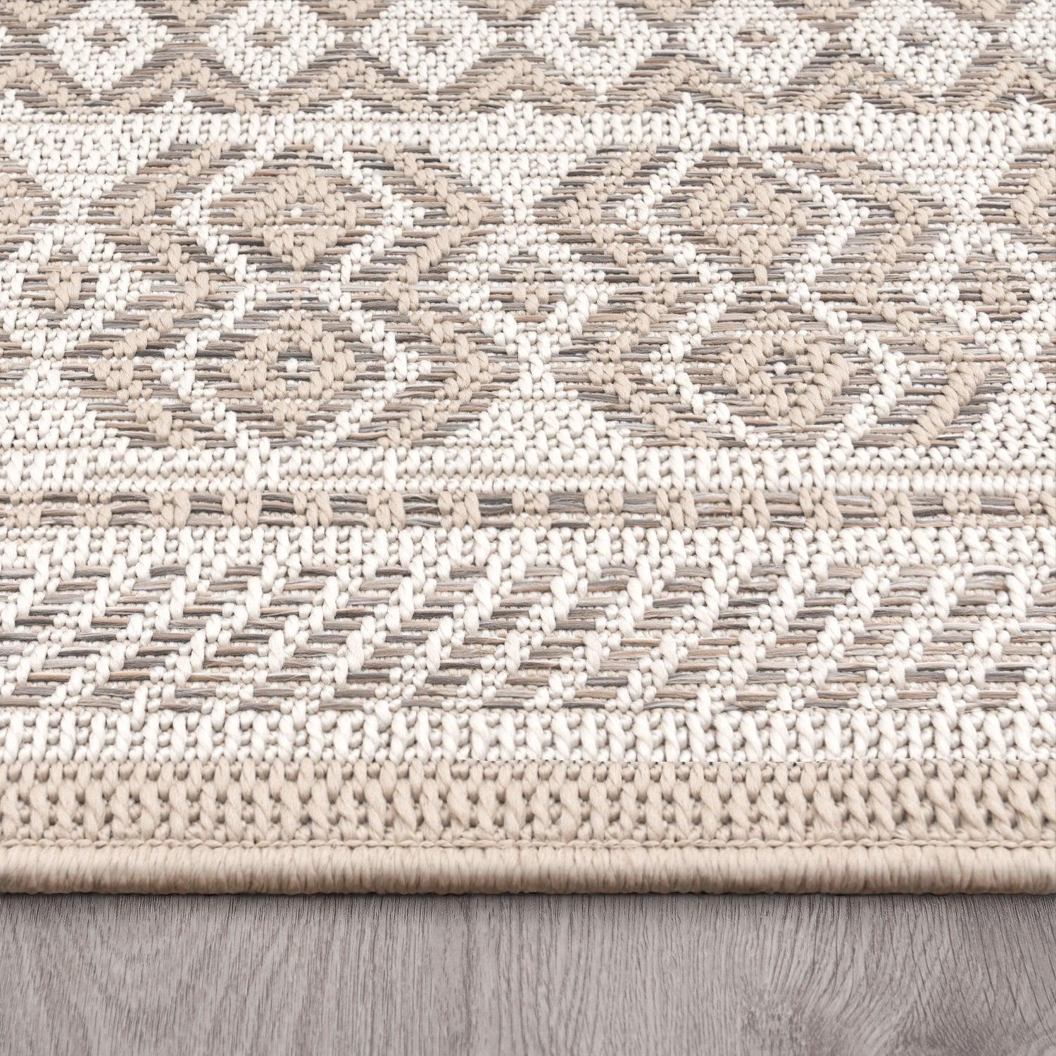 Outdoor Rug for Patio or Balcony Modern flatweave Boho ornaments in Cream Beige RugYourHome