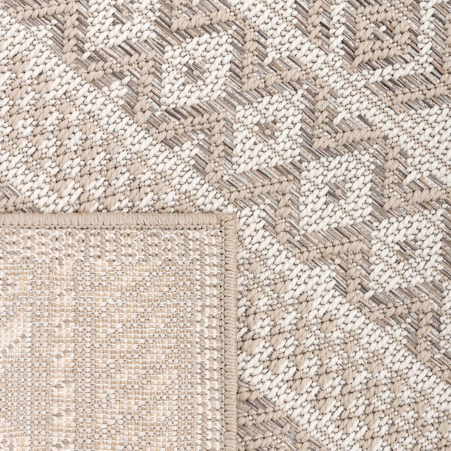 Outdoor Rug for Patio or Balcony Modern flatweave Boho ornaments in Cream Beige RugYourHome