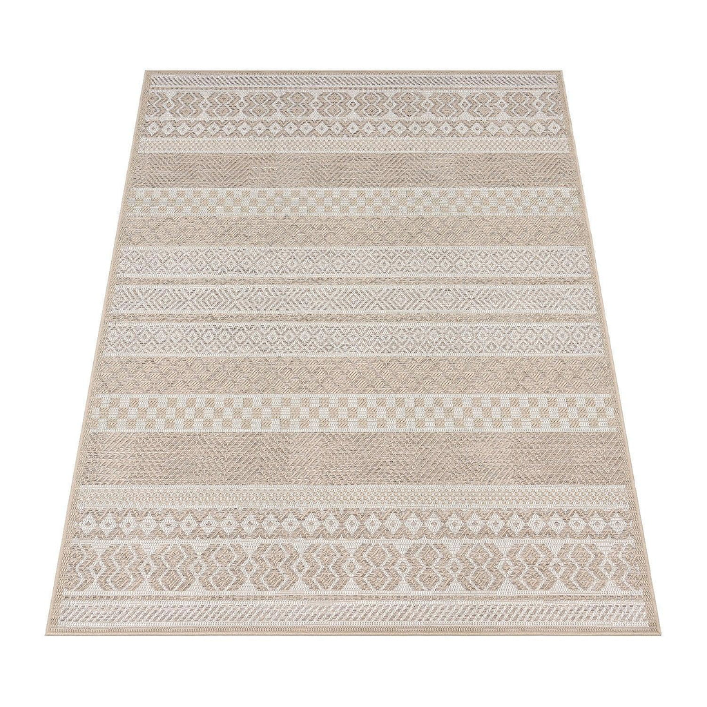 Outdoor Rug for Patio or Balcony Modern flatweave Boho ornaments in Cream Beige RugYourHome