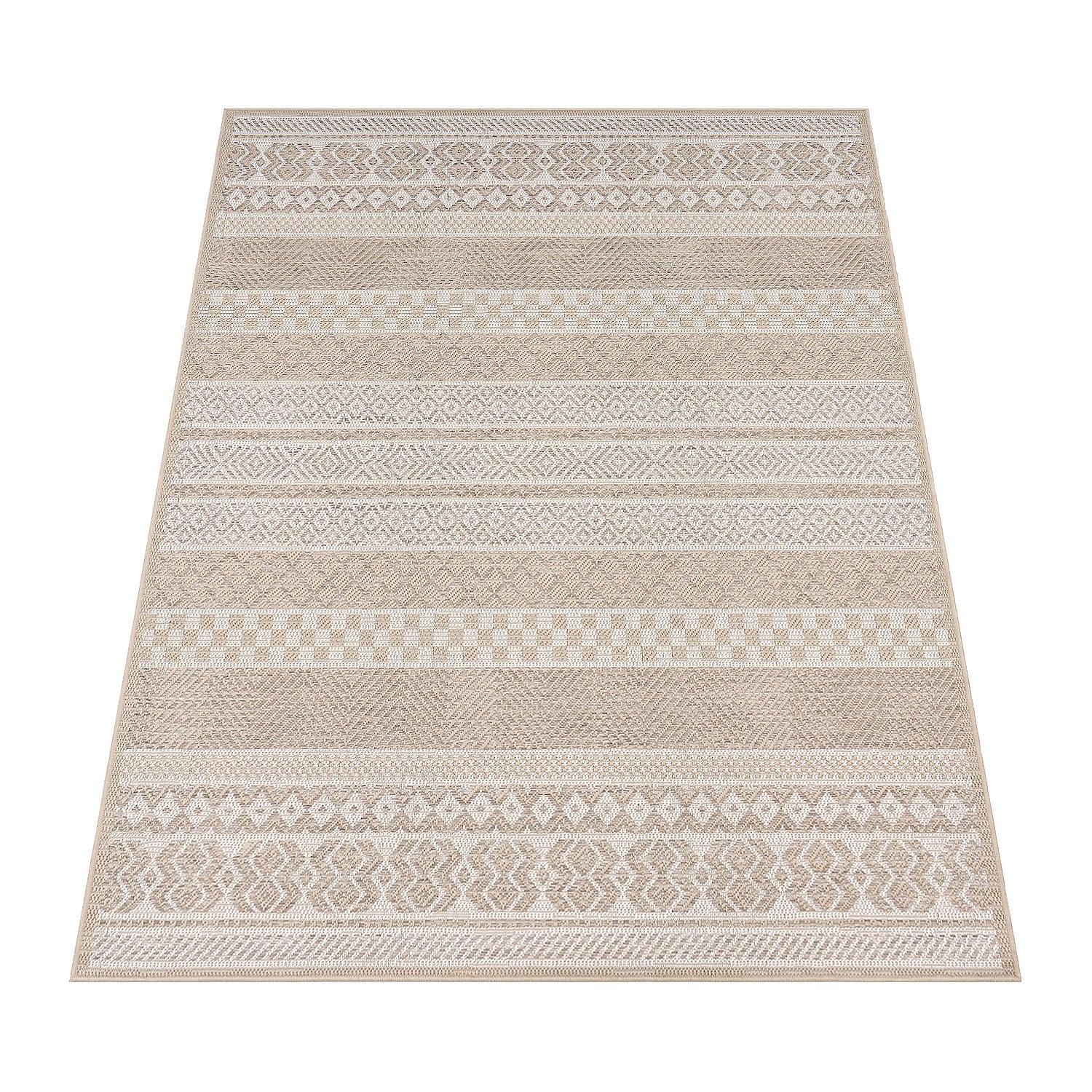 Outdoor Rug for Patio or Balcony Modern flatweave Boho ornaments in Cream Beige RugYourHome