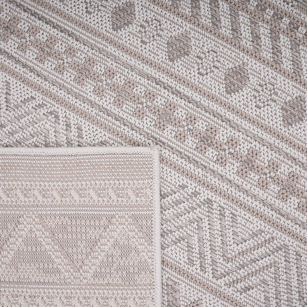 Outdoor Rug for Patio or Balcony Modern Flatweave Boho Trellis in Cream Beige, top view - House Of Avana