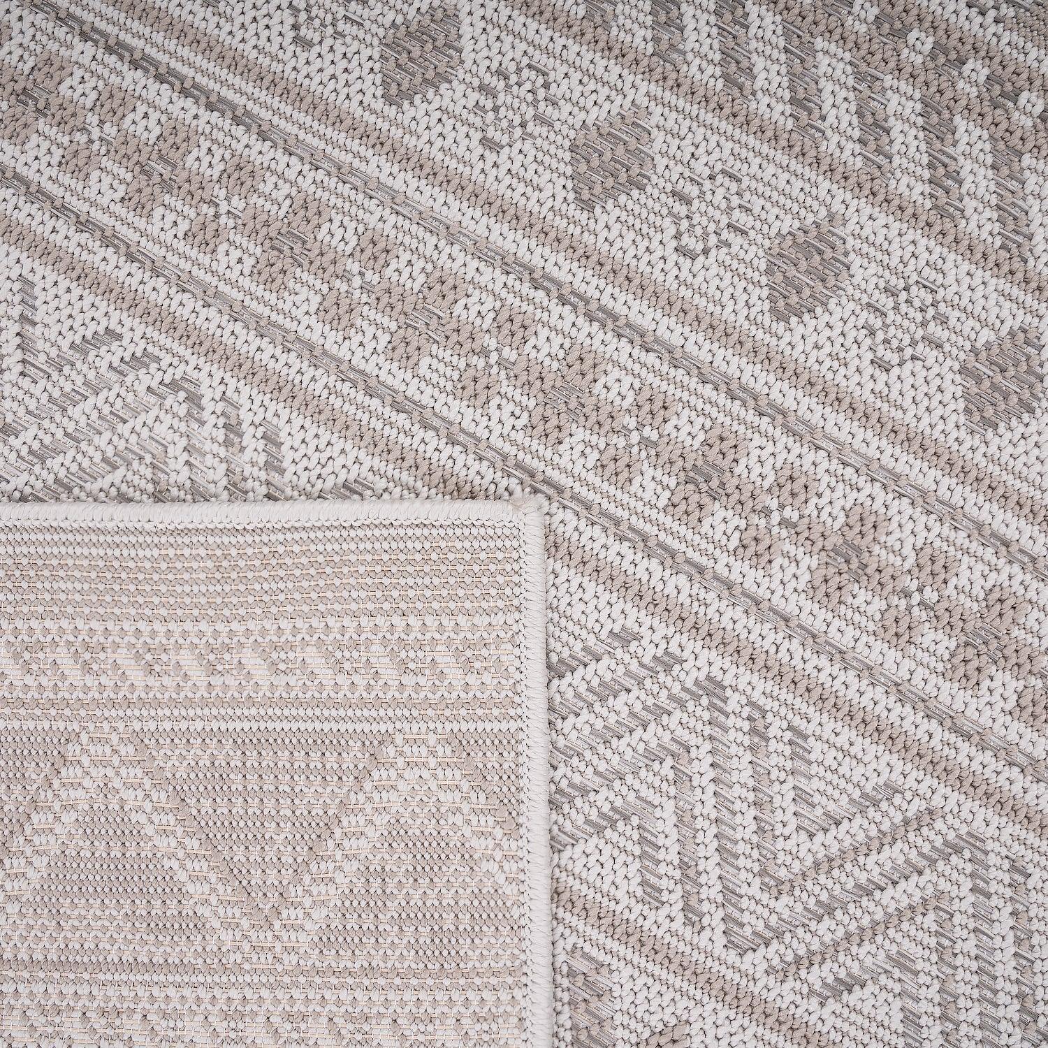 Outdoor Rug for Patio or Balcony Modern Flatweave Boho Trellis in Cream Beige, top view - House Of Avana