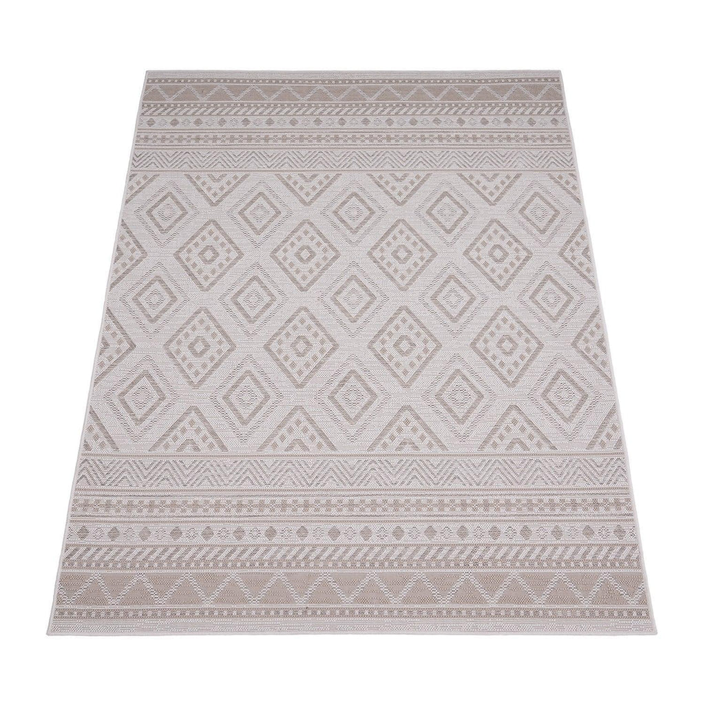 Outdoor Rug for Patio or Balcony Modern flatweave Boho Trellis in Cream Beige RugYourHome