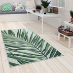 Outdoor Rug Green Beige with Palm Leaf Pattern for Patio Terrace Flat Weave RugYourHome