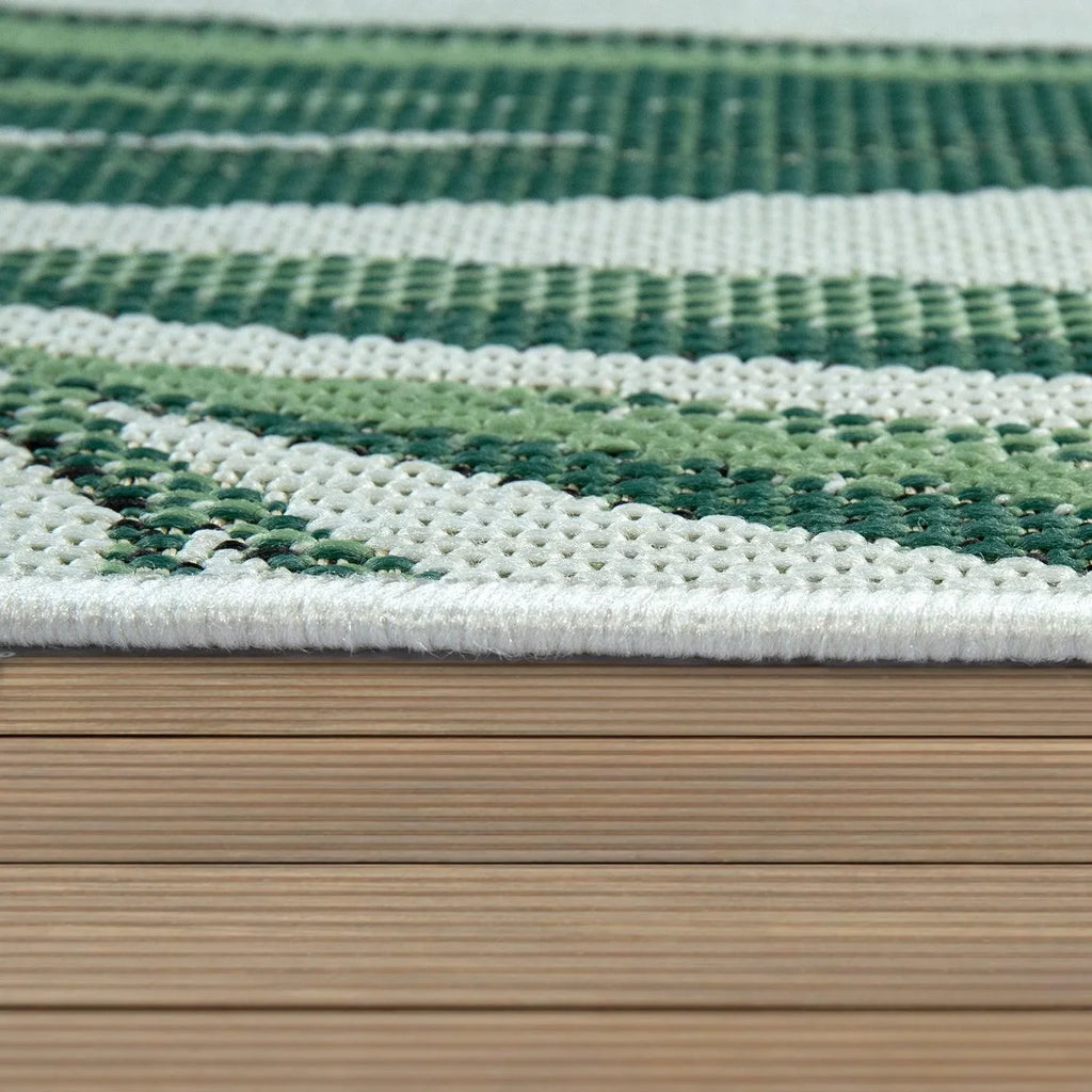 Outdoor Rug Green Beige with Palm Leaf Pattern for Patio Terrace Flat Weave RugYourHome