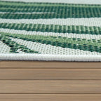 Outdoor Rug Green Beige with Palm Leaf Pattern for Patio Terrace Flat Weave RugYourHome