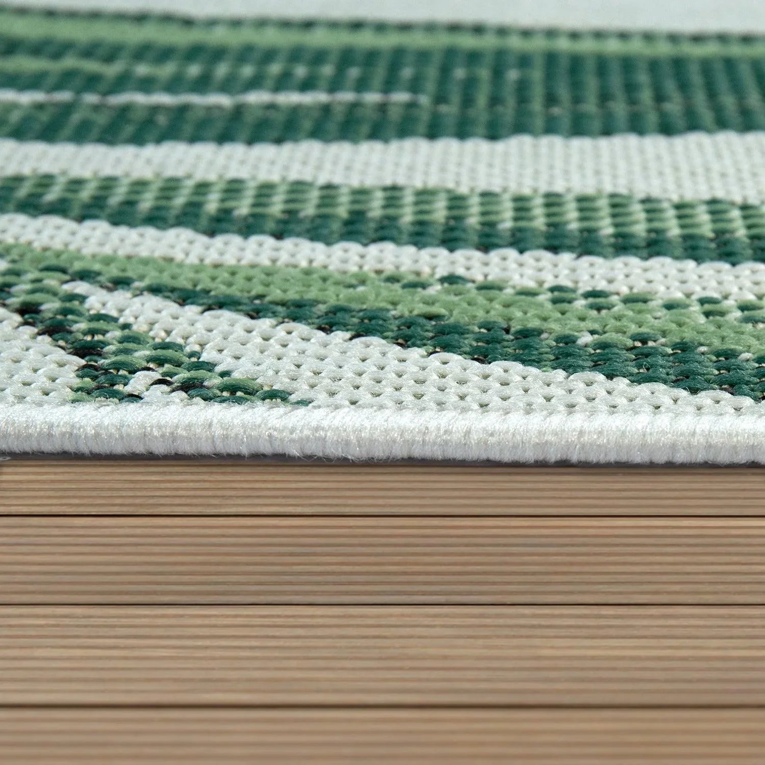 Outdoor Rug Green Beige with Palm Leaf Pattern for Patio Terrace Flat Weave RugYourHome