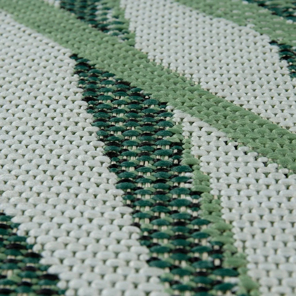 Outdoor Rug Green Beige with Palm Leaf Pattern for Patio Terrace Flat Weave RugYourHome