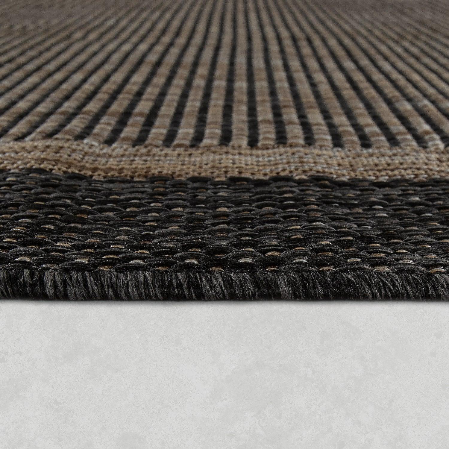 Grey and brown outdoor rug with rustic border, woven design - House of Avana