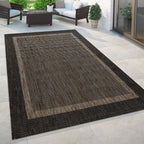 Grey and brown outdoor rug with rustic border, woven design - House of Avana
