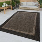 Grey and brown outdoor rug with rustic border, woven design - House of Avana