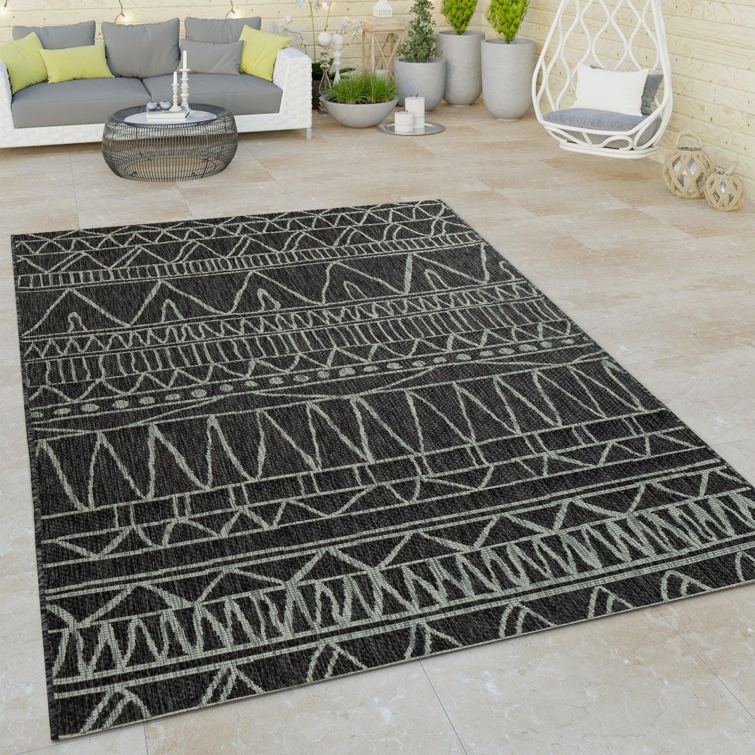 Outdoor Rug Illusion Modern Ethnic Pattern - Black Grey RugYourHome