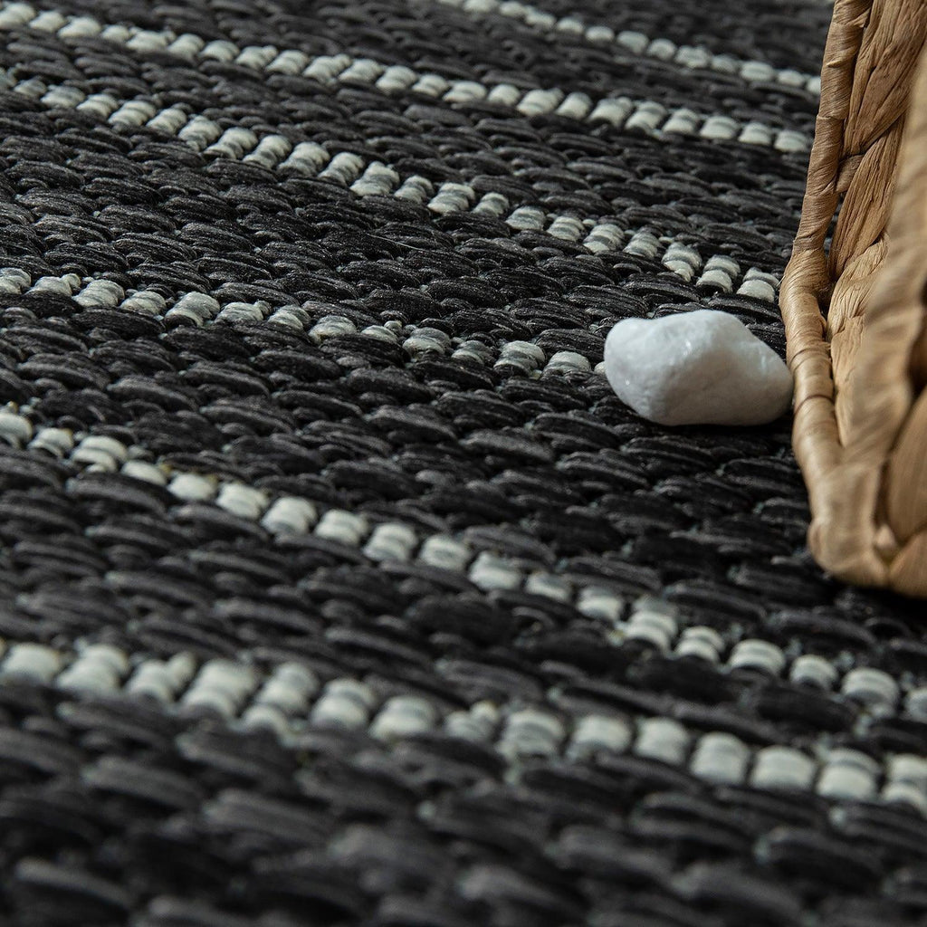 Outdoor Rug Illusion Modern Ethnic Pattern - Black Grey RugYourHome