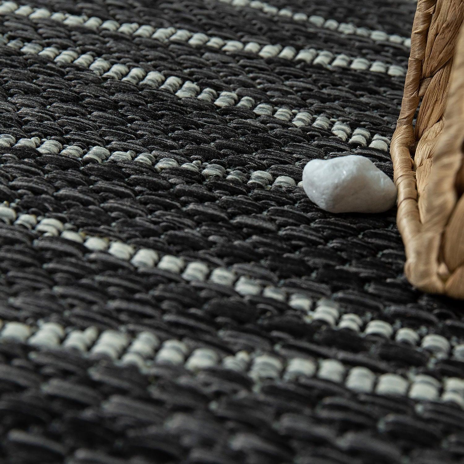 Outdoor Rug Illusion Modern Ethnic Pattern - Black Grey RugYourHome