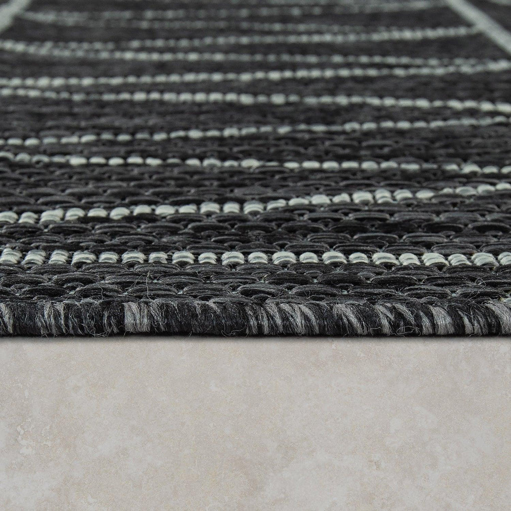 Outdoor Rug Illusion Modern Ethnic Pattern - Black Grey RugYourHome