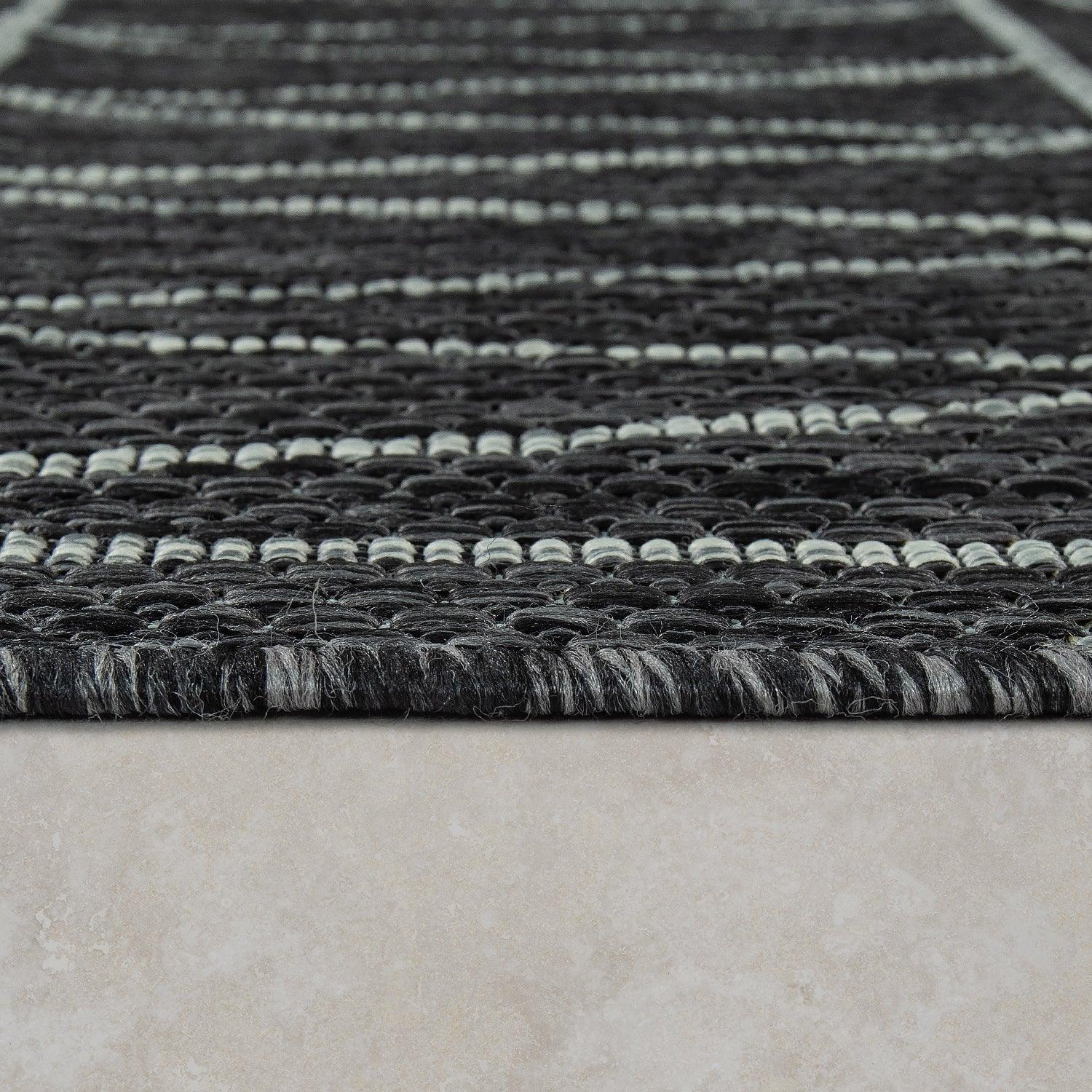 Outdoor Rug Illusion Modern Ethnic Pattern - Black Grey RugYourHome