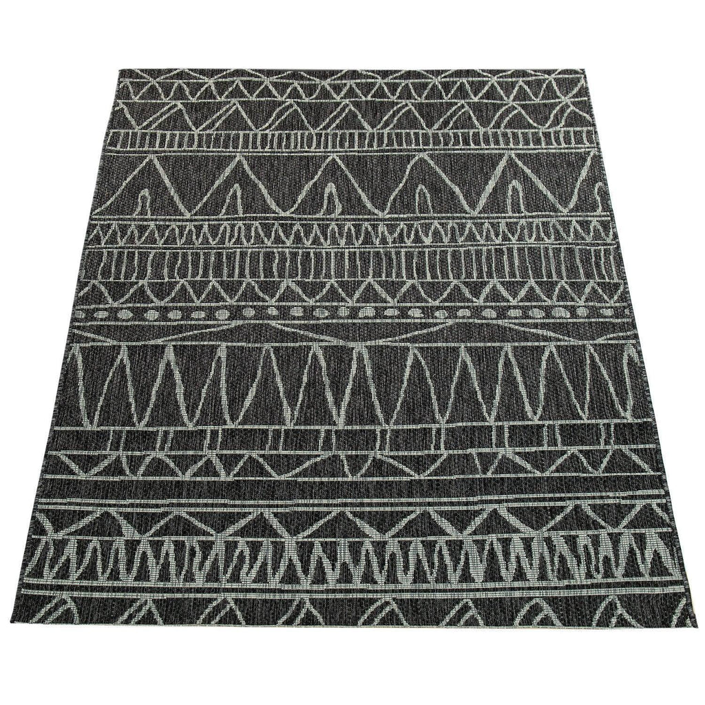 Outdoor Rug Illusion Modern Ethnic Pattern - Black Grey RugYourHome
