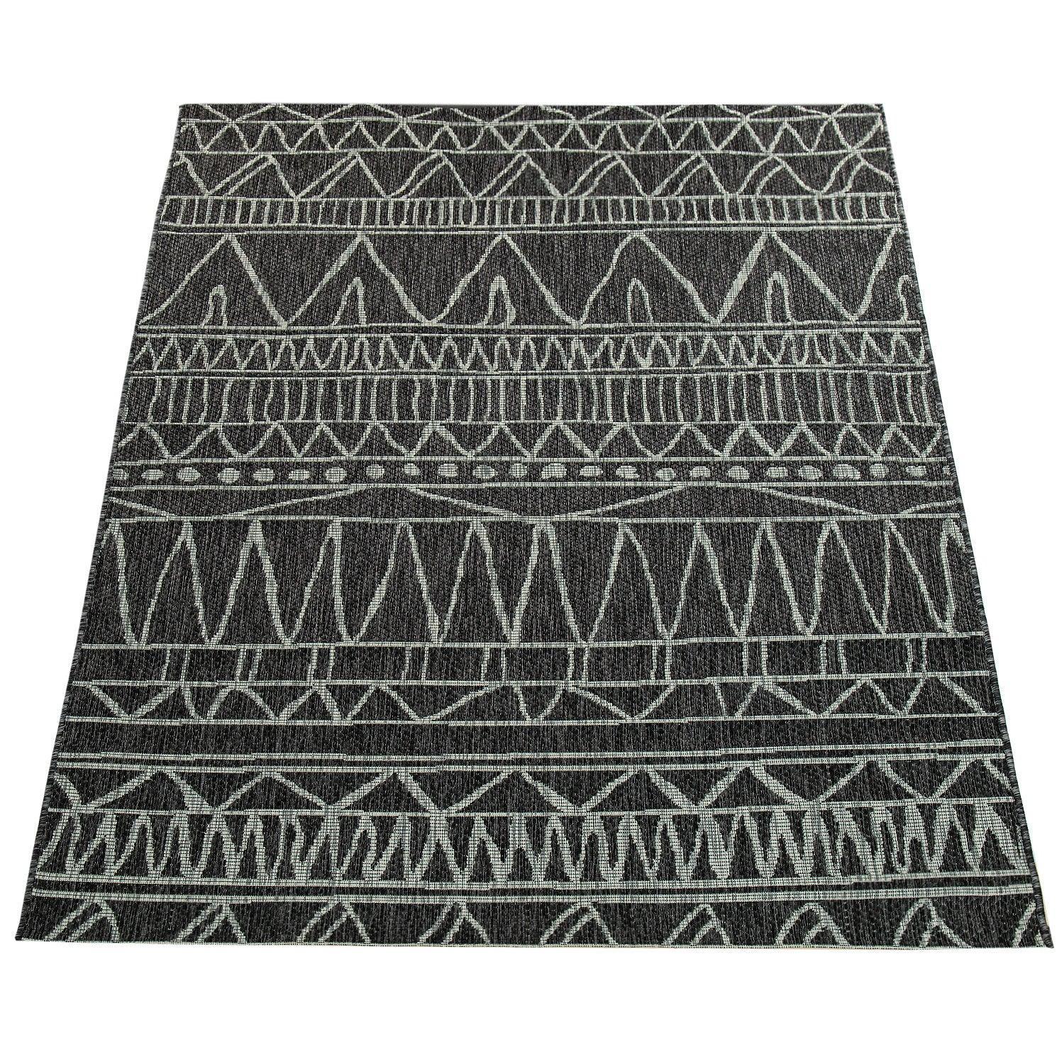 Outdoor Rug Illusion Modern Ethnic Pattern - Black Grey RugYourHome