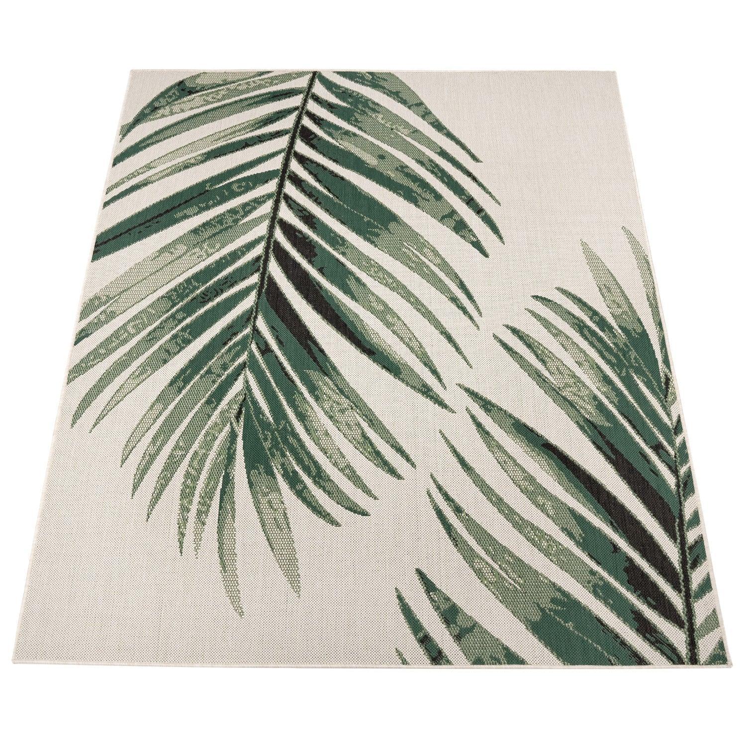 Outdoor Rug Ostende Palm Leaf Design Waterproof - Beige Green RugYourHome