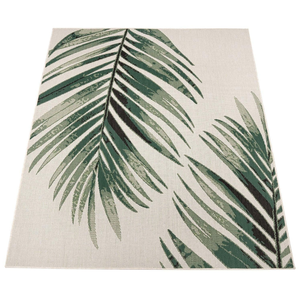Outdoor Rug Ostende Palm Leaf Design Waterproof - Beige Green RugYourHome