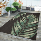Outdoor Rug Ostende Palm Leaf Design Waterproof - Black Green RugYourHome
