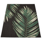 Outdoor Rug Ostende Palm Leaf Design Waterproof - Black Green RugYourHome